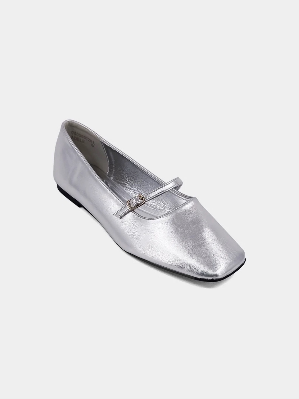 ShuShop Silver Square-Toe Mary Jane Flat